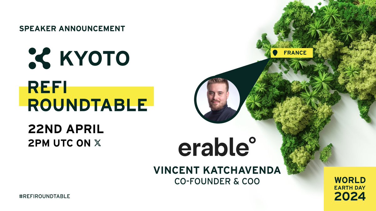 📢Panel News Just In!📰 🔊We will be joined by @erableofficial’s @v_katchavenda on 22 April for the $KYOTO #RefiRoundtable. 🙌 🔓Erable acts as a gateway for impact investment.🌱 Save the date👇 twitter.com/i/spaces/1DXxy… #KyotoBlockchain #ReFi #WorldEarthDay