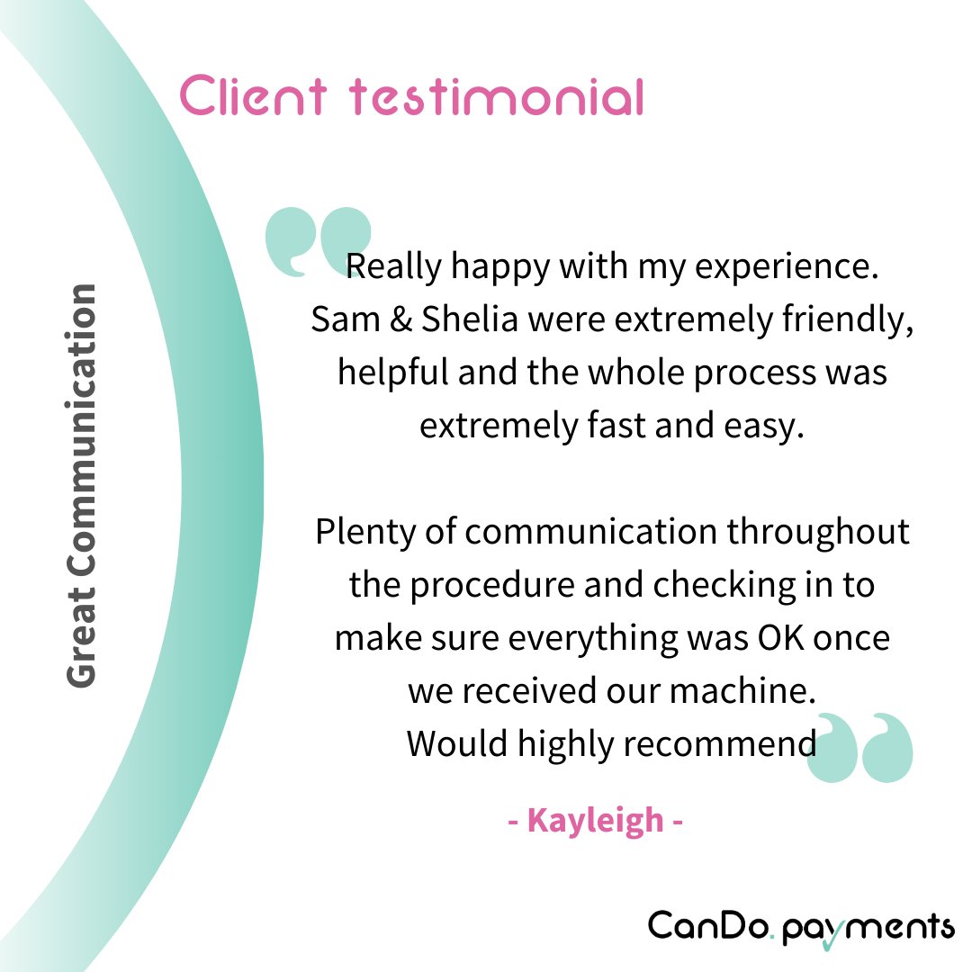 We pride ourselves on great communication with clients throughout their journey with us. 

Get in touch to see what we CanDo for you:
📞 0800 368 2989
📧 hello@CanDoPayments.com
🌐zurl.co/gNgo 

#CanDoPayments #CardPayments #Epos #ECommerce #SmallBusiness