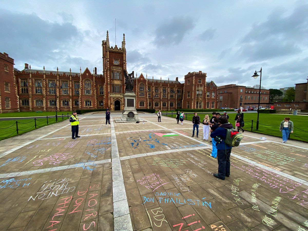 Protest earlier at Queens University #Belfast as part of all island day of action for #Palestine