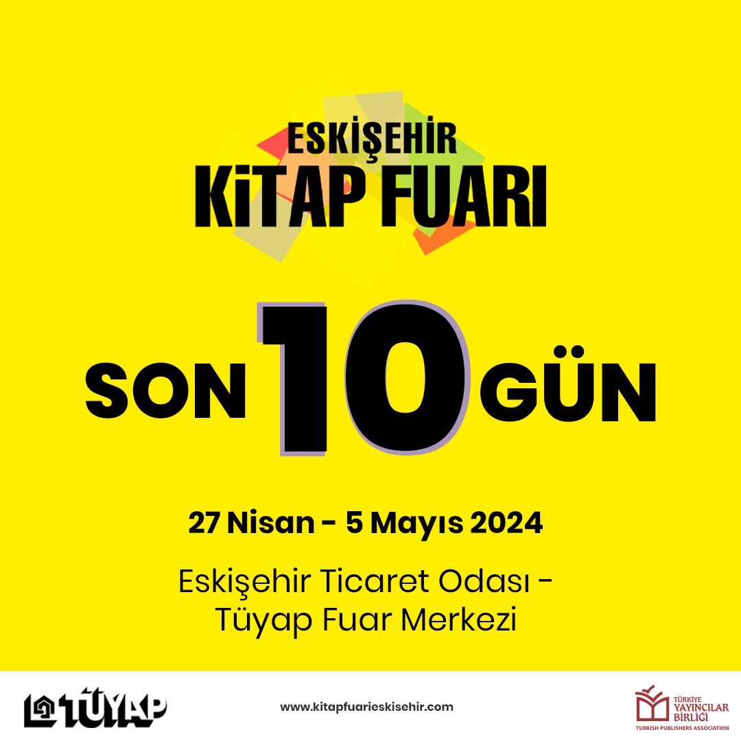 Eskişehir 3. Kitap Fuarı’na son 10 gün! Kitapların dünyasında dolaşmak ve keyifli anlar biriktirmek için fuara davetlisiniz. 🤩📚 

#EskişehirKitapFuarı #Tüyap #KitapFuarı #Eskişehir