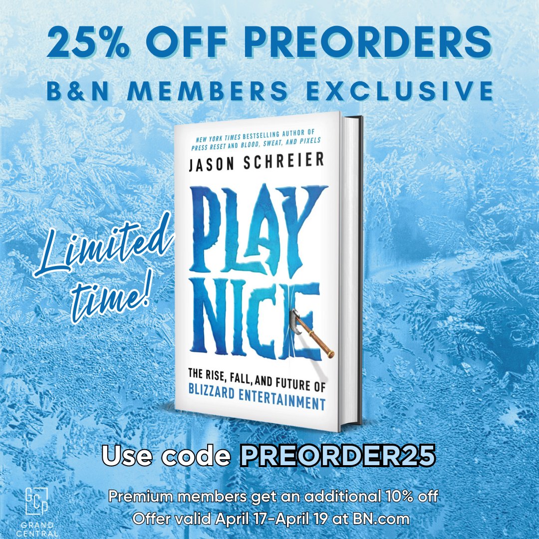 Get a 25% discount on Play Nice: The Rise, Fall, and Future of Blizzard Entertainment if you're a Barnes & Noble member and preorder this week! barnesandnoble.com/w/play-nice-ja…