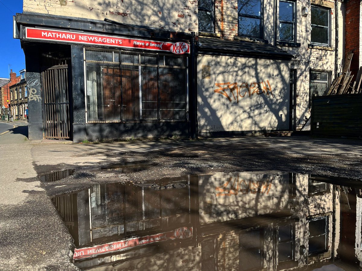 Matharu Newsagents, Monk Bridge Road, Meanwood, Leeds (5.00pm, 16th April 2024) #reflection #reflections #meanwood #monkbridgeroad #urbanphotography #urbanlandscape #streetphotography #newsagents #iphonephotography #iphone13mini