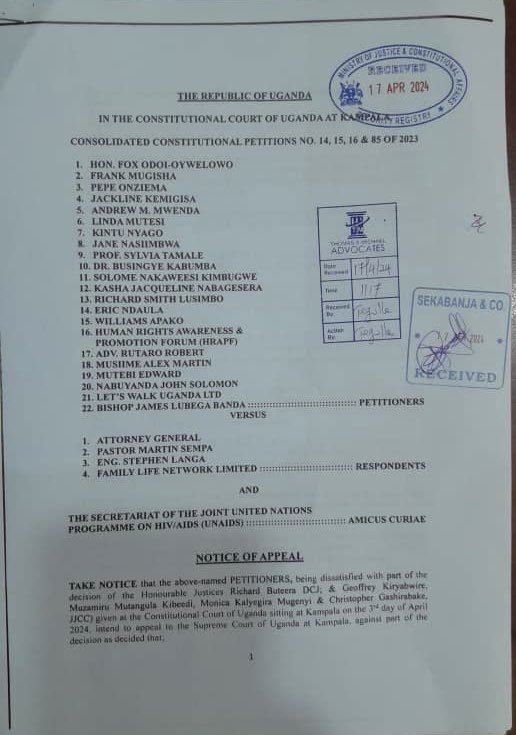 We are appealing the ruling that upheld Uganda's draconian Anti-Homosexuality Act. This discriminatory law must be struck down to protect the human rights and dignity of LGBTQ+ Ugandans. We will continue fighting this until justice and equality prevail.