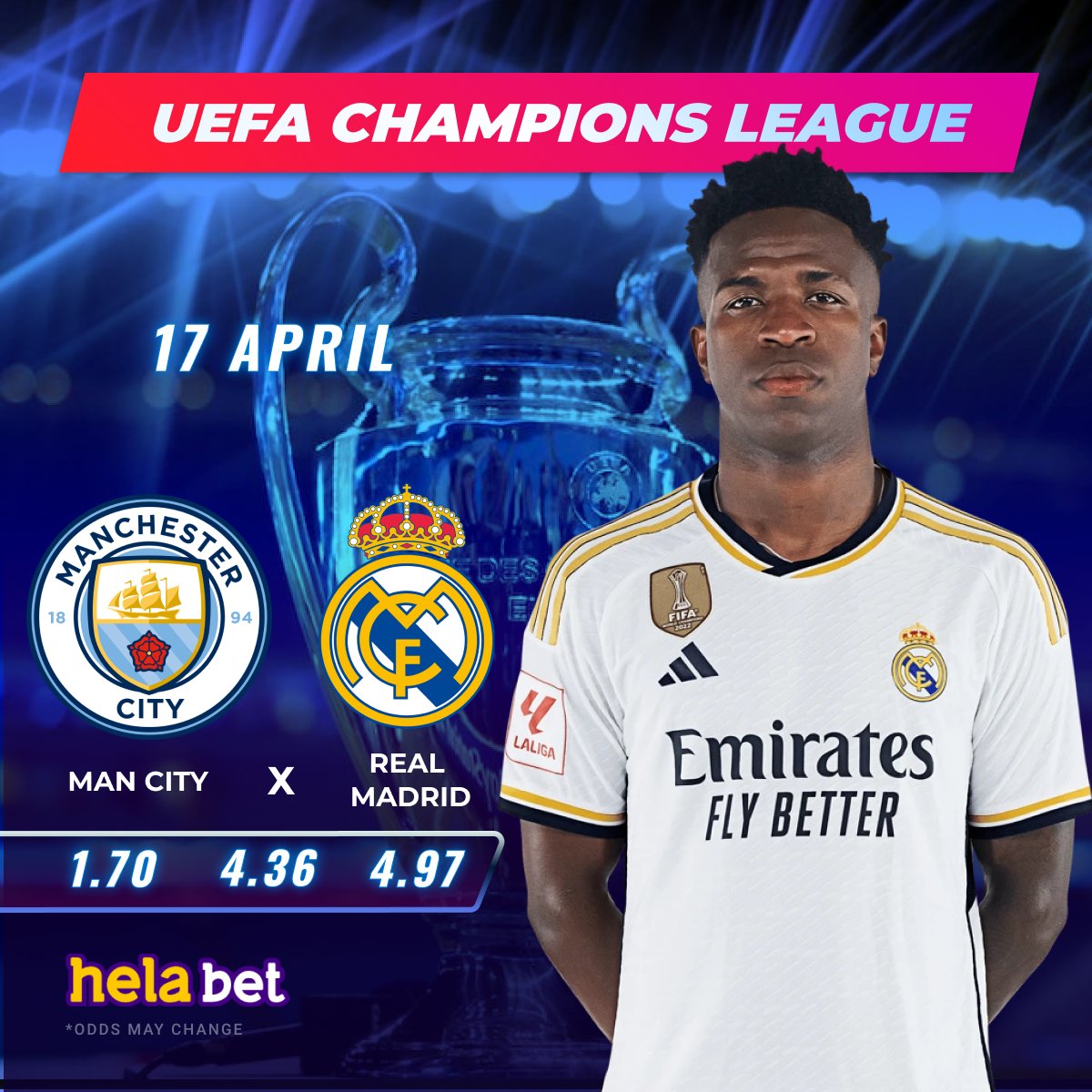 🔥 Champions League 🔥 👉 The first match ended with a score of 3-3. ❓ In whose favor will this match end? ⚽ #Mancity vs #Real Madrid 👍 Place a bet in #Helabet  👉cutt.ly/UwY8h1uG #uefa #championsleague #football