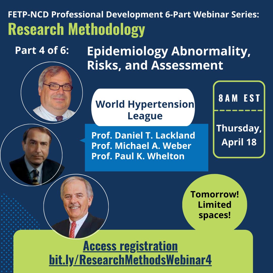 Join us TOMORROW for part 4 of 6 Research Methodology webinars, 'Epidemiology Abnormality, Risks, and Assessment' bit.ly/ResearchMethod… #TEPHINET #taskforce #epidemiology #webinar #cdcgov #epidemiology