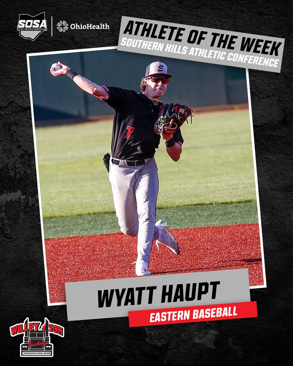 Our SHAC Athlete of the Week, presented by Willey & Son Trucking, is @EHS_Baseball_5’s @WyattHaupt. Haupt has picked up where he left off last season, leading the Warriors to a 5-1 start as they try and defend their district championship.