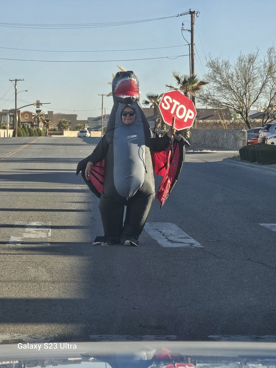 <a href="/jamaya329/">Jessica Amaya</a> pumping up our students for the STAR testing today! #bestcrossingguard 🐲🐲