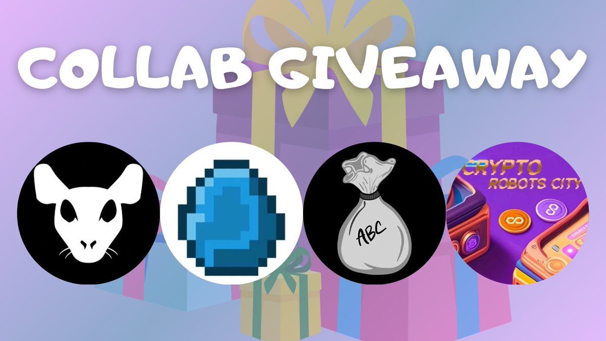 🎁 COLLAB NFT GIVEAWAY 🎁 🏆 Prizes: - 1x 2D Rat NFT - 10x WL - Each Projects Below ✅ To Enter: ⬩Follow All Projects @PumpedRatsNFT @RealABC_NFT @CryptoRobotMaxu @ThePixelDiamond ⬩Like + Repost ⬩Tag a Friend ⏰ 72 Hours ⏰ #FreeNFTs #NFTGiveaway #WLGiveaway