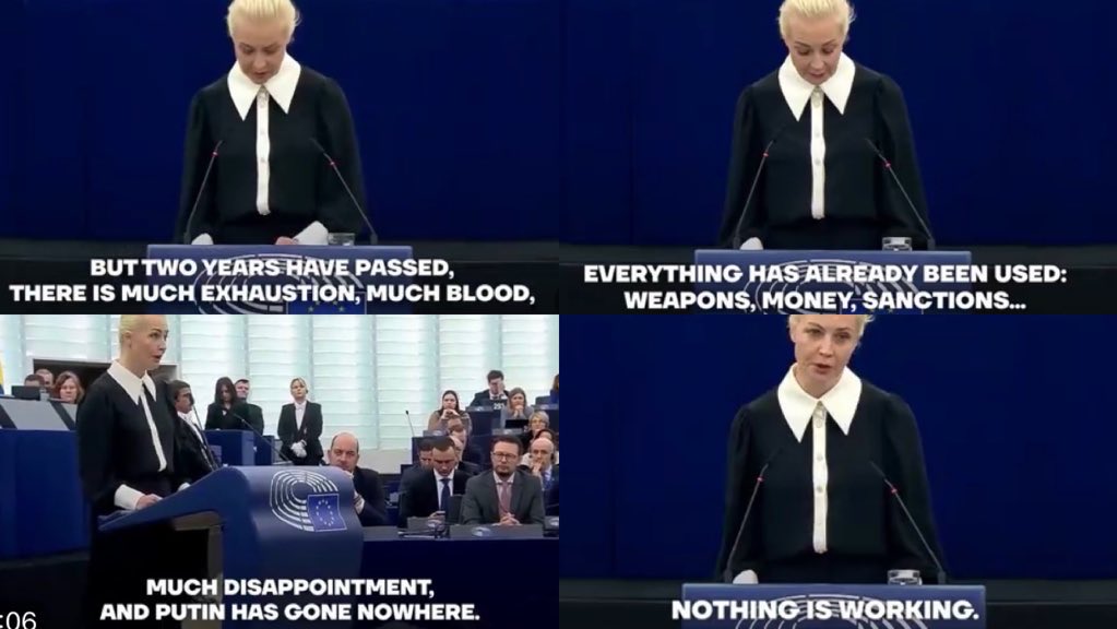 In honour of the #TIME100 let’s remind that @yulia_navalnaya said at her very first address of the EU parliament: Stop helping Ukraine, putin has gone nowhere. Yulia, grab a sandwich and get 🇺🇦 name out of your mouth. You have less influence that a 🇺🇦 defender’s left thumb.