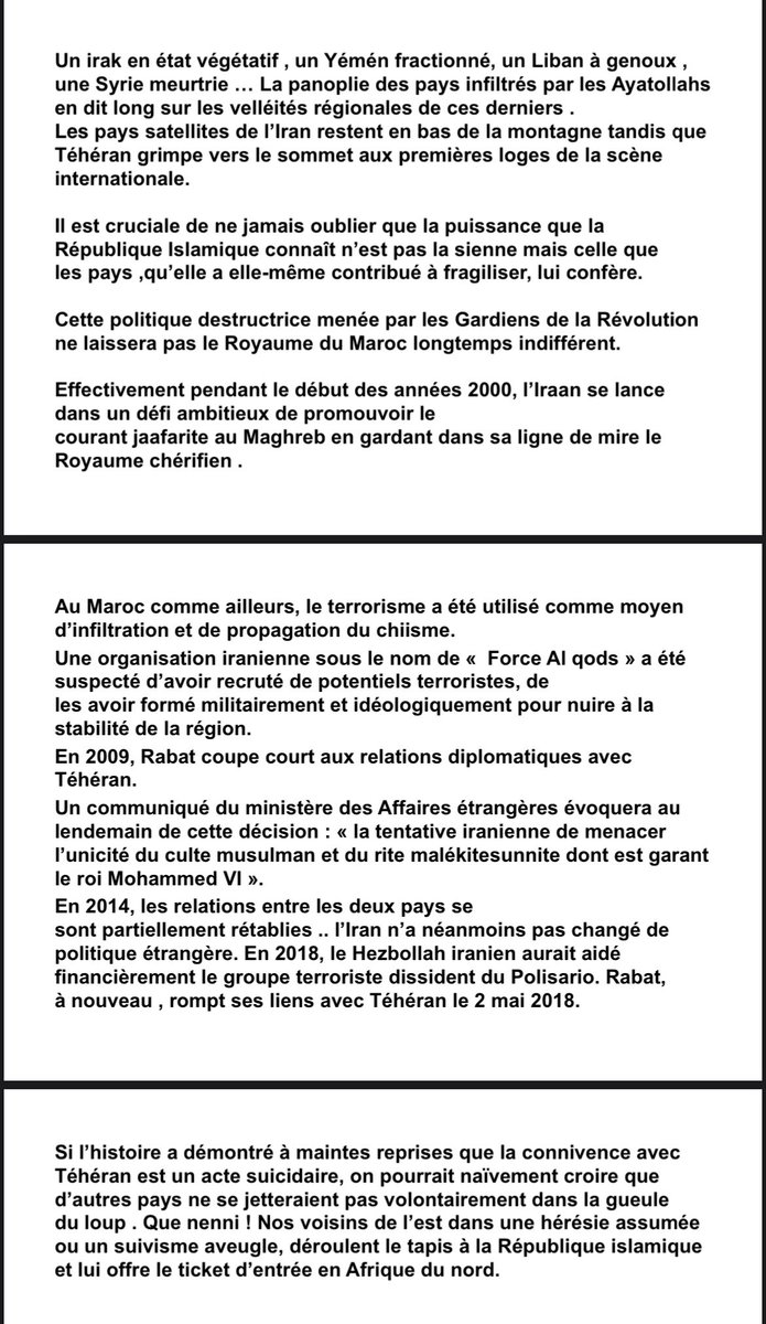 🇮🇷 | « Un irak en état végétatif, un Yémén fractionné, un Liban à genoux, une Syrie meurtrie… La panoplie des pays infiltrés par l’Iran en dit long sur ses velléités régionales . »
