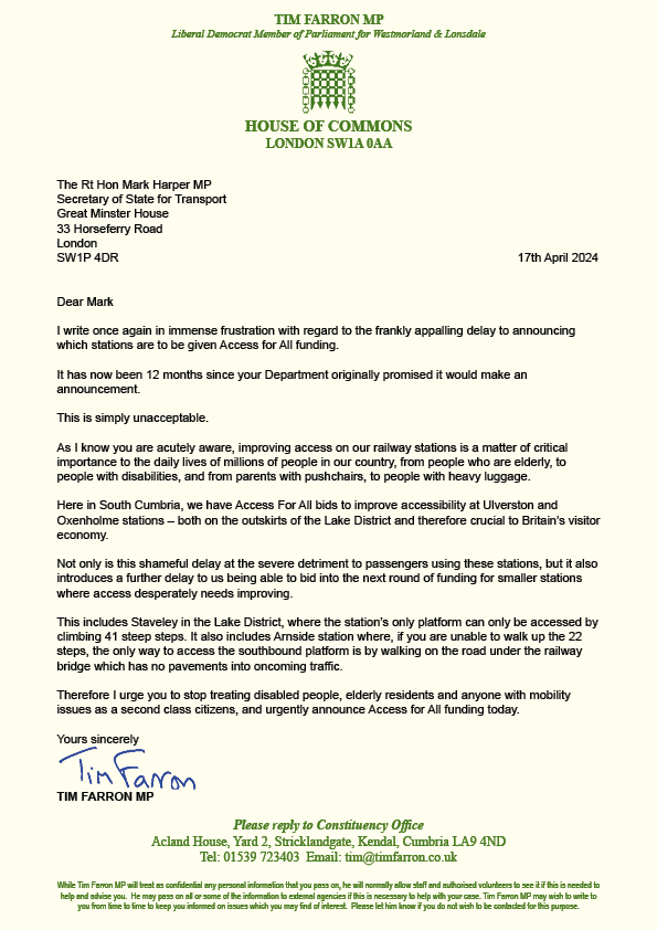 It's been 12 months since the Government were set to announce which train stations would receive Access For All funding and we've heard nothing. Disabled people, elderly residents and anyone with mobility issues are being treated as second class citizens by this Government.