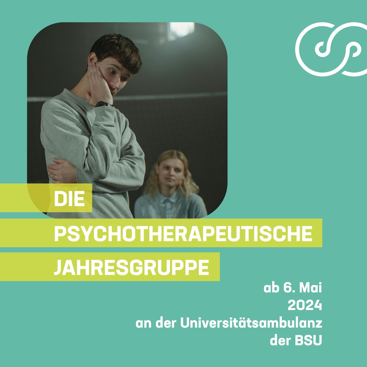 suttneruni's tweet photo. NEU! Ab 6. Mai 204! Die Psychotherapeutische Jahresgruppe startet an der Universitätsambulanz der BSU! #Universitätsambulanz #BSU #Gruppentherapie #Neu https://t.co/ALelbQXNur https://t.co/XlBMPRPqPn