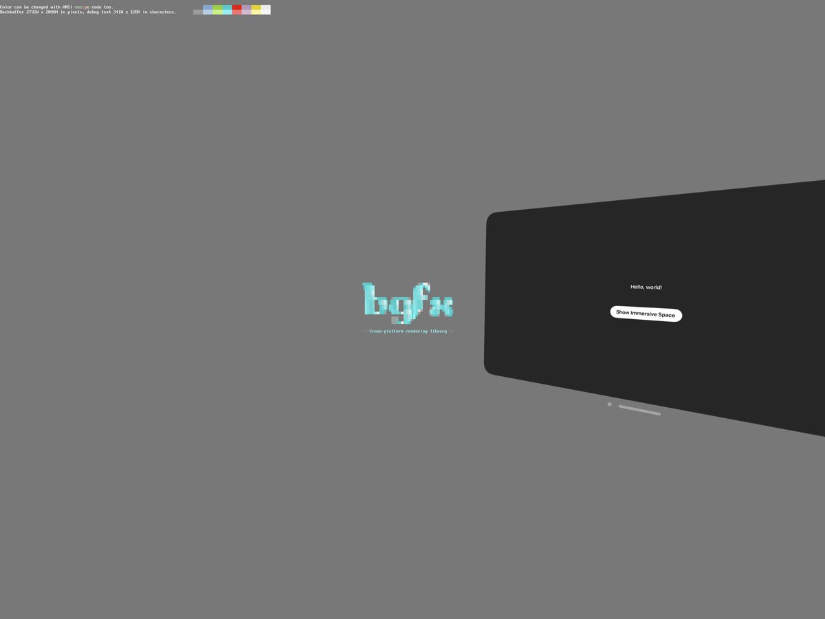 o_kwasniewski's tweet photo. Together with Mario Pasiński (@mani3xis) we got bgfx working on Apple Vision Pro! 🚀 

It's a rendering library powering Babylon React Native (@babylonjs) 👀

Expect some exciting 3D stuff coming soon 🎉 https://t.co/cPge91Zbtp