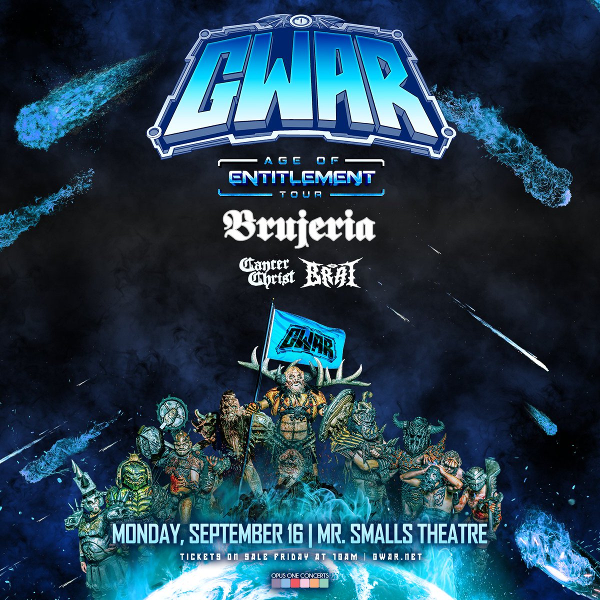 opusoneprod's tweet photo. 📣🗓 NEW SHOW 🗓📣
@MrSmallsTheatre | 09/16 | @gwar w/ @brujeria, #CancerChrist + #BRAT!
🎟 On Sale 04/19 at 10AM via: https://t.co/92JO8bJnZG
#opusonepgh #pittsburgh #gwar #brujeria #cancerchrist #brat #mrsmallstheater #mrsmalls #metal #national https://t.co/cg8j9WNT17