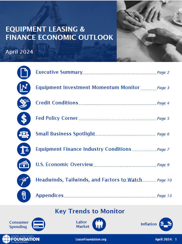 NEW RELEASE 🚨: The Foundation's 2024 Equipment  Leasing &amp; Finance U.S. Economic Outlook Q2 update forecasts 2.2% growth in equipment and software investment, 2.3% GDP growth this year. Prepared by <a href="/KeybridgeDC/">Keybridge</a> bit.ly/ELFFEO 

#equipmentfinance #equipment #research