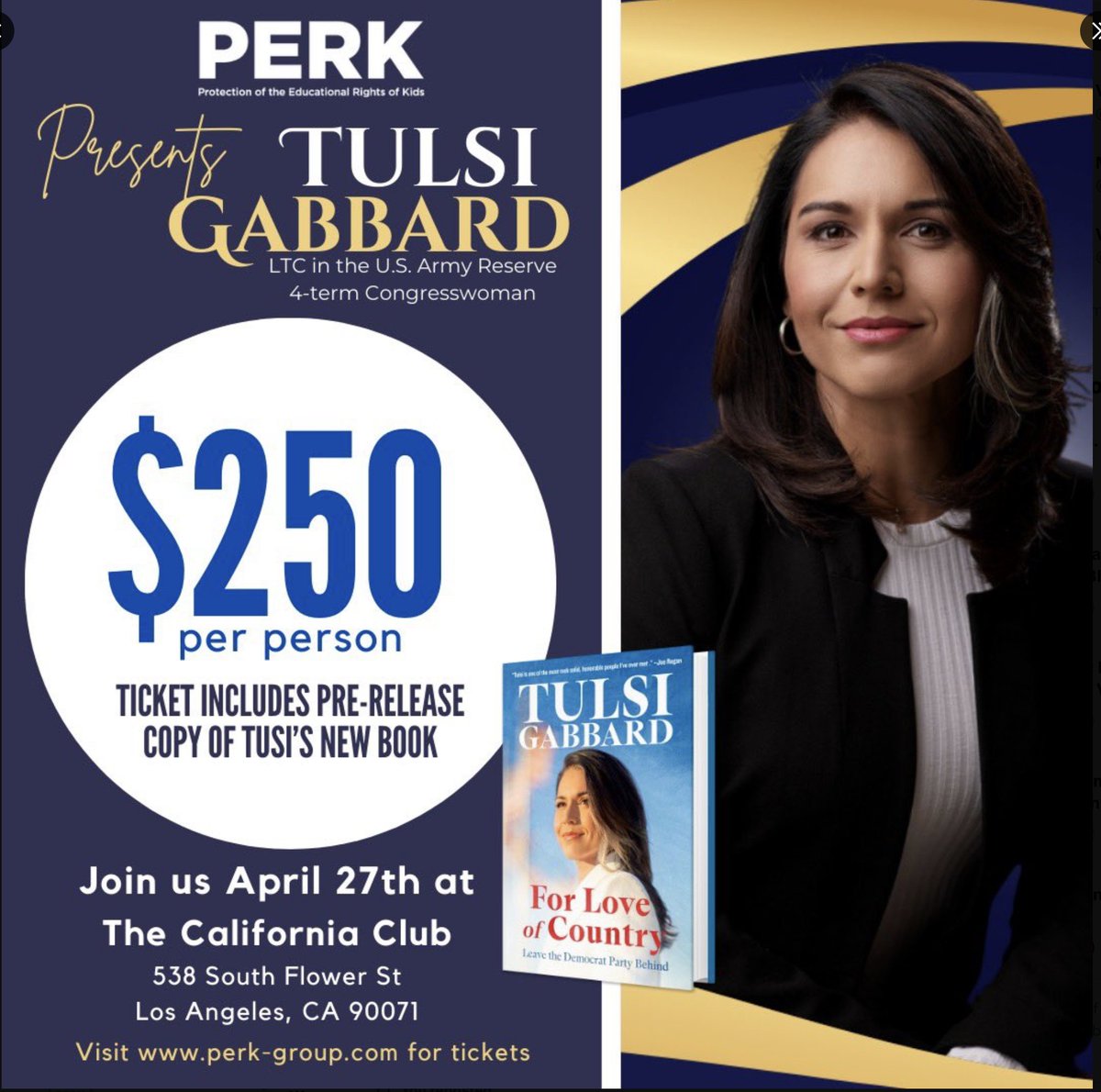 PERK_GROUP's tweet photo. We are looking forward to hosting
@TulsiGabbard
at our amazing event this month in April. #PerkTulsiEvent
Get your tickets today https://t.co/IpWqflCQRa
#Californiaclub #California #LosAngeles #TulsiGabbard https://t.co/27Q8PiNFTW