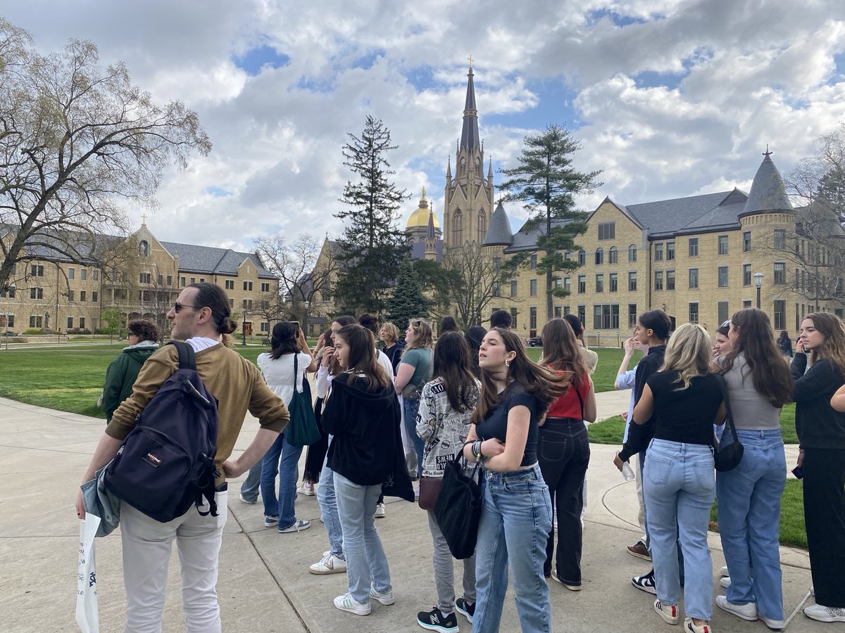 Touring Notre Dame with students from France.