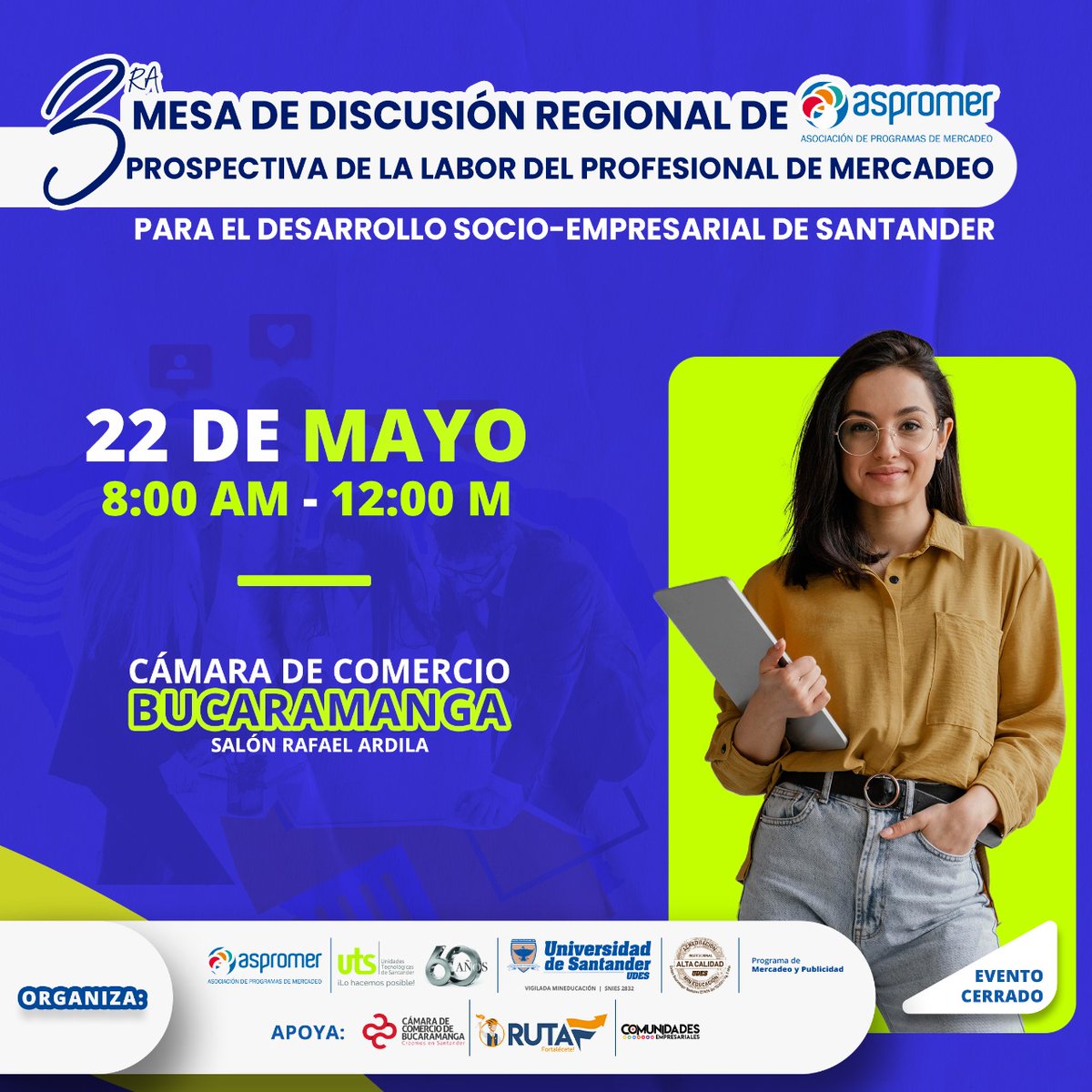 Aspromer's tweet photo. Pronto estaremos en Bucaramanga conversando sobre #mercadeo regional con asociados @Aspromer 
@Unidades_UTS @myp_oficial @CCBucaramanga  @MintrabajoCol https://t.co/xlrvSmE8f8