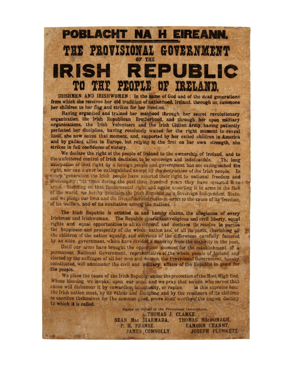 #OnThisDay 24 April 1916- The 'Proclamation of the Republic' was read by Patrick Pearse in front of the General Post Office at 12.45 pm on Easter Monday. The document was a formal assertion of the Irish Republic as a sovereign, independent state, and also a declaration of rights