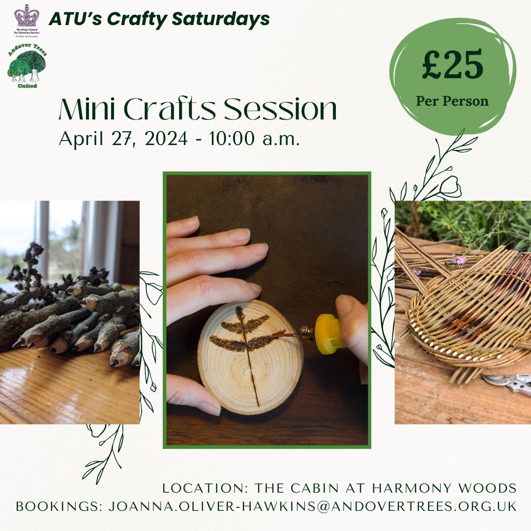 Not long till our next session! Join us for April's Taster CRAFTY SATURDAY! Learn Pyrography, pencil making, mat weaving, and more! The session will be on 27th April 2024 at Harmony Woods, with a fee of £25 per person. BOOK NOW! #crafts #tastersession #workshop