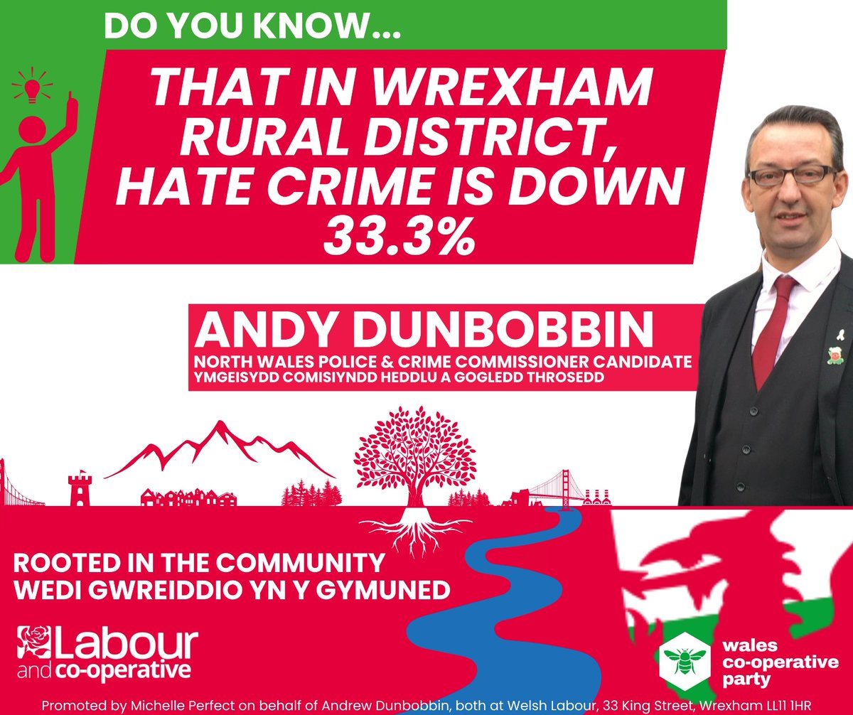 On May 2nd, vote for @acdunbobbin to be your Police and Crime Commissioner for North Wales . Allow him to carry on with his mission, which is to always make sure Wrexham is a safe and inclusive place for everyone. #PCC #ElectionCampaign