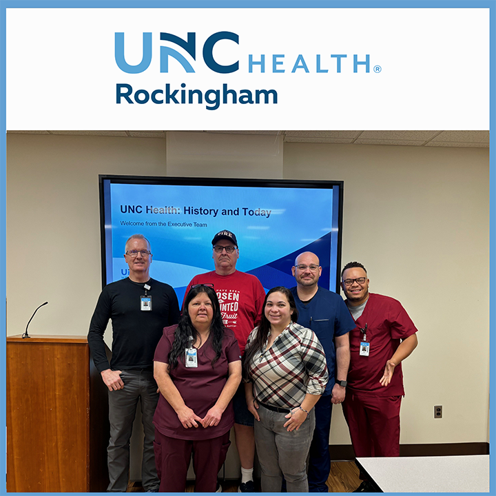 ✨ Join us in welcoming our newest teammates at UNC Health Rockingham ✨​​

Front Row: Amanda Bailey, Elvia Medina
Back Row: James York, Anthony Belton, Taylor Bakosh, Akiim Allen

Welcome to our #onegreatteam!