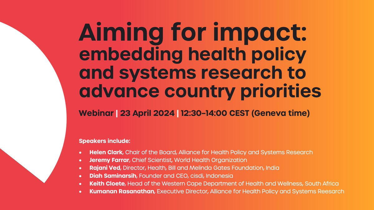 Join us next Tuesday for a webinar launching our new strategy, 'Aiming for impact', with a great line up: @HelenClarkNZ @JeremyFarrar Rajani Ved @DiahSaminarsih Keith Cloete & @rasanathan. Register today and receive an advance copy of the strategy > ahpsr.who.int/newsroom/event…