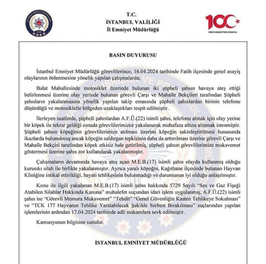 İstanbul Emniyet Müdürlüğü, Bekçi tarafından vurulan köpeğin ve olayla ilgili resmi açıklama yapmış.

Ancak resmi açıklama da, çarşı ve mahalleden sorumlu bekçi diye açıklama yapmış, madem bekçi çarşı ve mahalleden sorumlu ise vatandaşın üst aramasını neden yapıyor,