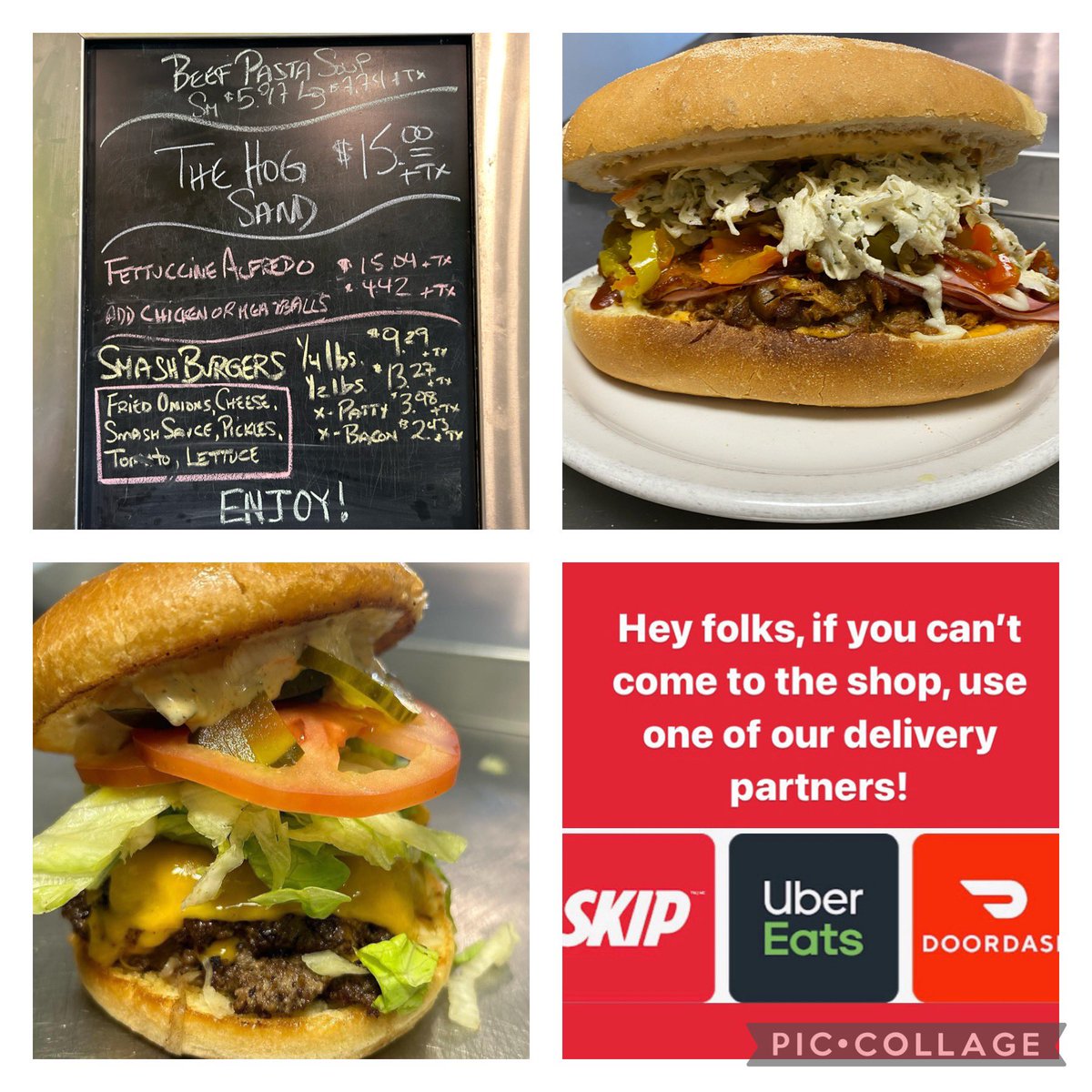 Hello Beautiful People! Come for a Smash Burger! Today’s Specials are, Beef pasta Soup and our Hog Sandwich. Pulled Pork, Black Forest Ham, Bacon, Cheese, Oven Baked, Chipotle Mayo and Coleslaw. Delicious Poutines, Pasta and Desserts, Enjoy! @dylanblackradio @OttawaCancer