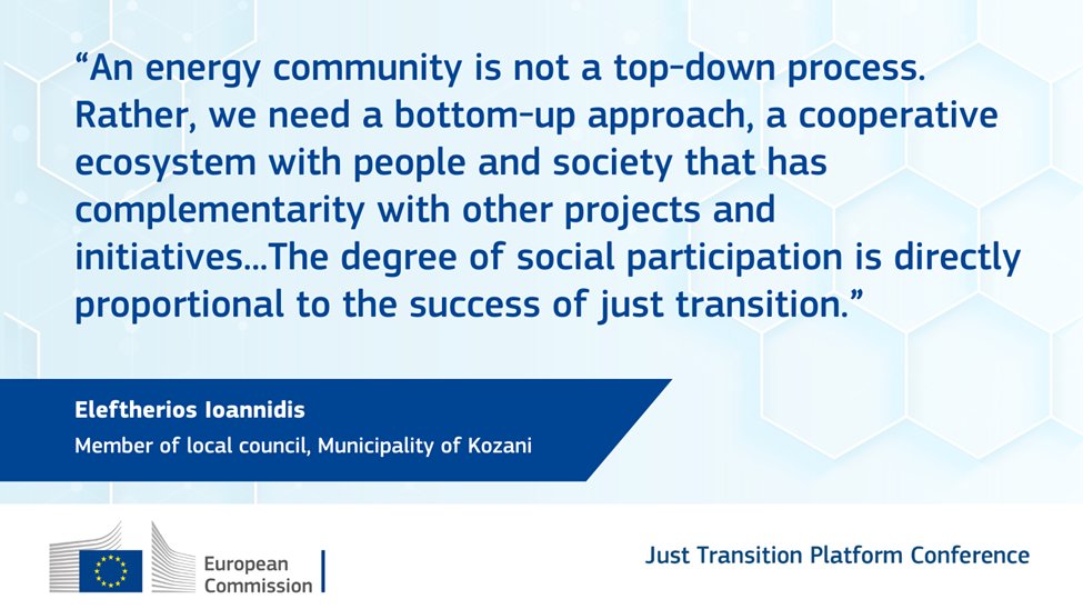 A common challenge in forming #EnergyCommunities in #CoalRegionsEU and elsewhere is getting local stakeholders involved. 

On day 2 of the #JustTransitionPlatform conference, Eleftherios Ioannidis elaborated on this topic 👇