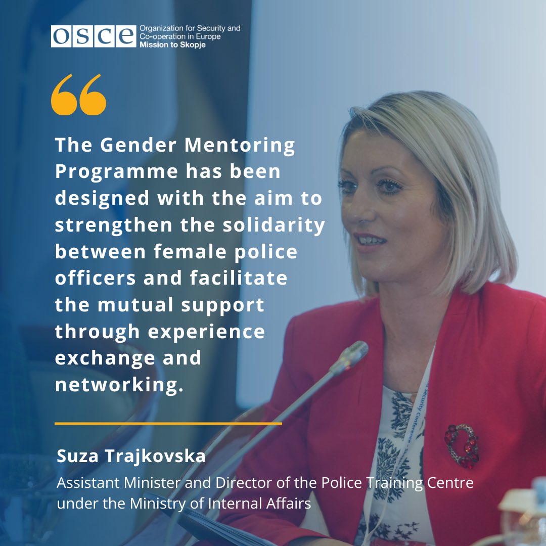 Today Suza Trajkovska, Assistant Minister and Director of the Police Training Centre under the Ministry of Internal Affairs, spoke on the Mission-supported Gender Mentoring Programme 👇.   📍 The presentation of our Annual Report is taking place in Vienna this week
