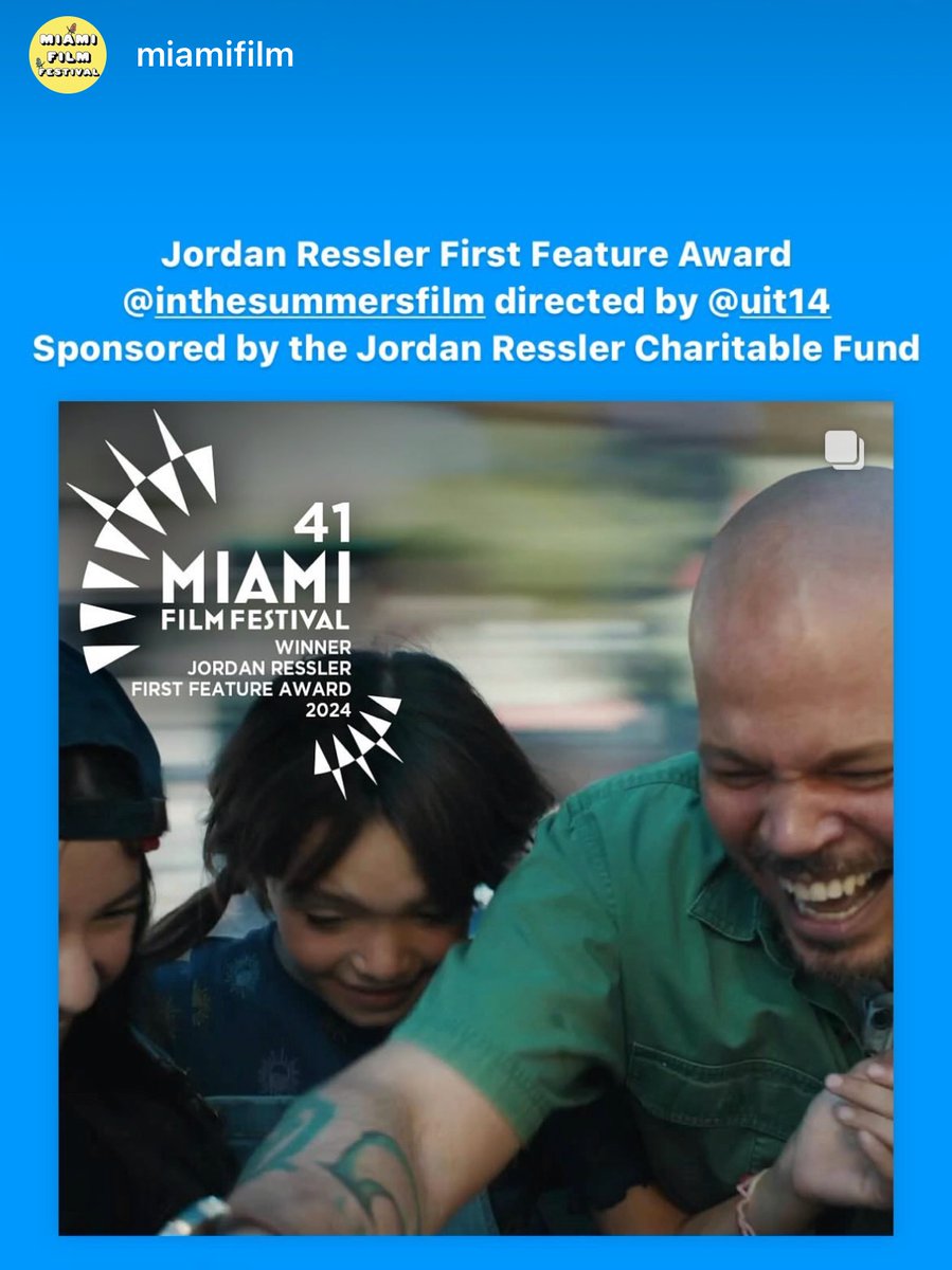 'In The Summers' wins @MiamiFilmFest's Jordan Ressler Award. The critically-acclaimed film continues to gain well-deserved recognition. Congrats to @xalamala @Residente @lesliegrace @SashaCalle @liomehiel @AlexDinelaris @nandorvila @isaacleep @candlemedia & everyone involved!