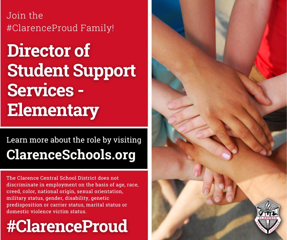 We are now hiring for a Director of Student Support Services – Elementary. The role oversees and coordinates support services for our elementary students. For more information, visit wnyric.atenterprise.powerschool.com/ats/job_board_… #ClarenceProud @ClarCtrElem @HarrisHillES @goledgeview @SheridanHillSh1