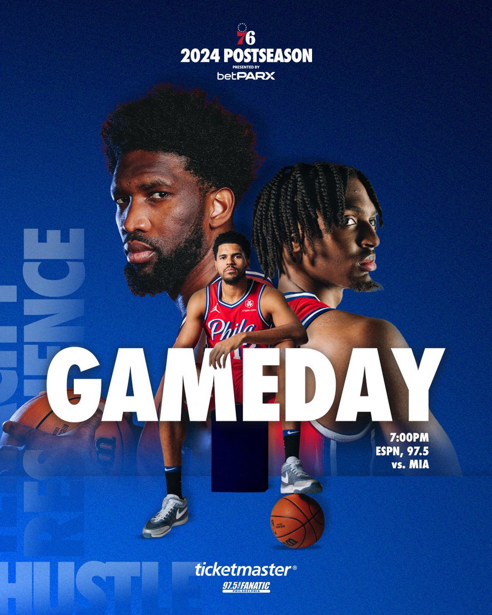 Philadelphia 76ers (@sixers) on Twitter photo win & we’re in.
🕖 7:00 PM
📺 <a href="/espn/">ESPN</a>
📻 <a href="/975TheFanatic/">97.5 The Fanatic</a>
🏀 <a href="/MiamiHEAT/">Miami HEAT</a>
🎟️ shorturl.at/uMZ49
pres. by <a href="/Ticketmaster/">Ticketmaster</a> win & we’re in.
🕖 7:00 PM
📺 <a href="/espn/">ESPN</a>
📻 <a href="/975TheFanatic/">97.5 The Fanatic</a>
🏀 <a href="/MiamiHEAT/">Miami HEAT</a>
🎟️ shorturl.at/uMZ49
pres. by <a href="/Ticketmaster/">Ticketmaster</a>