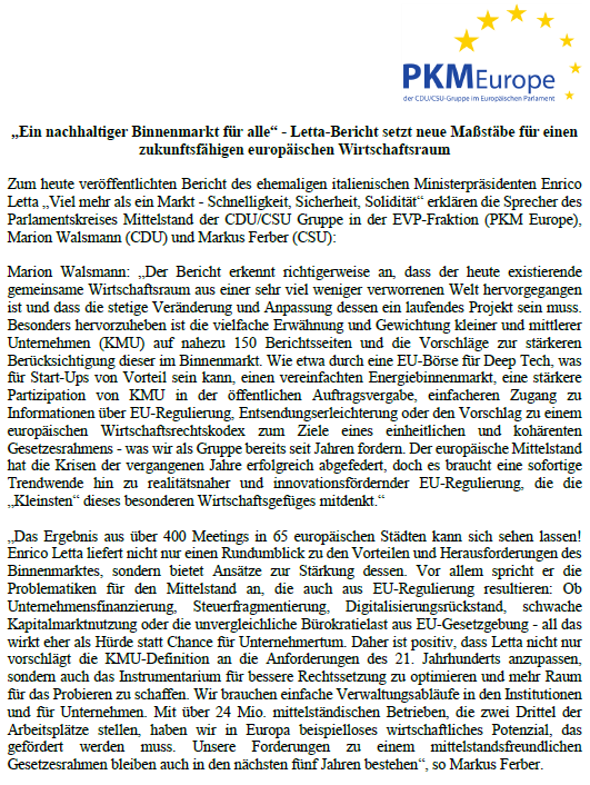 Das Ergebnis aus über 400 Meetings in 65 Städten kann sich sehen lassen! @EnricoLetta liefert einen Rundumblick zu den Herausforderungen des Binnenmarktes und bietet gute Ansätze zur Stärkung dessen. Hervorzuheben ist die starke Gewichtung von KMU auf nahezu 150 Berichtsseiten!