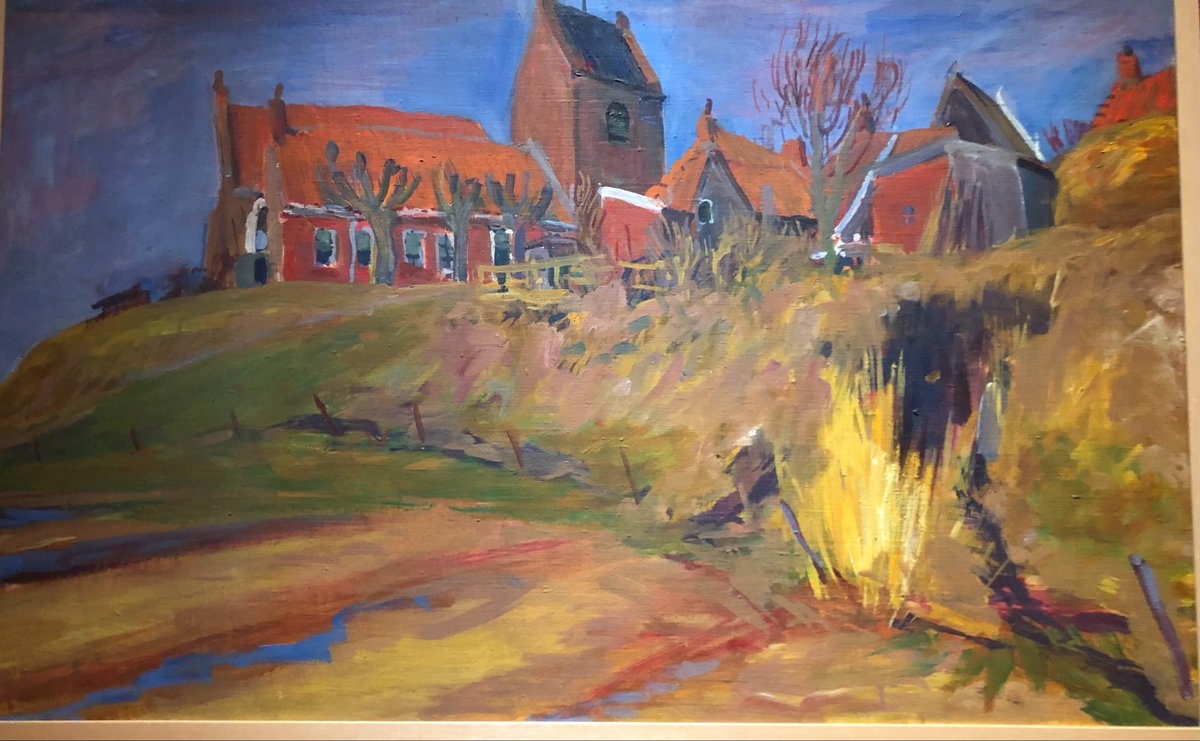 Johan Dijkstra. Ezinge. Ca 1930, olieverf op doek. Coll. Stichting Johan Dijkstra.
Tot 26 mei 2024 te zien in het museum Wierdenland in Ezinge, tentoonstelling Kloeke kerken van De Ploeg.