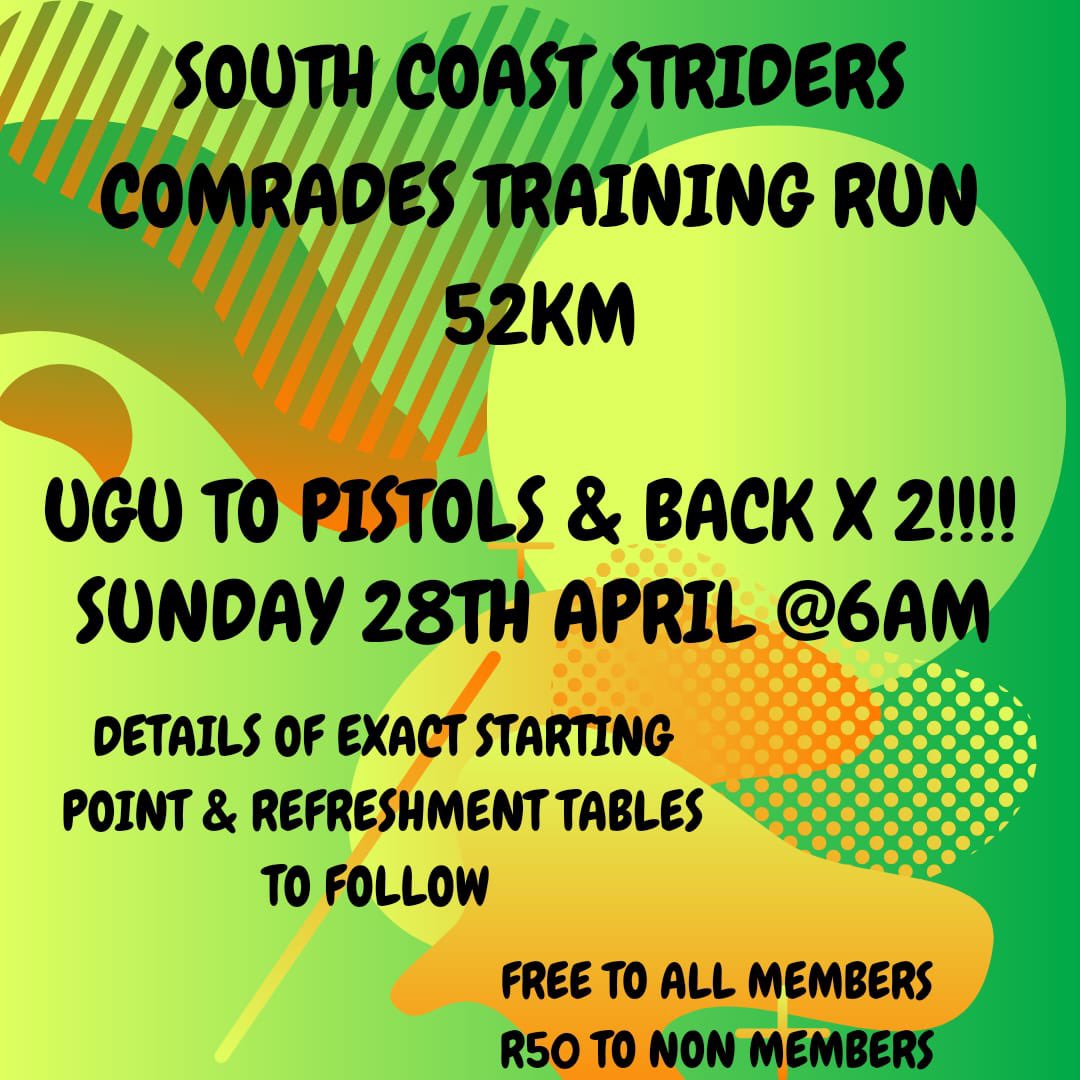 If you are around the lower south coast of KZN, and would like to join our comrades training run, you can contact me……. The rain has stopped, life is back to almost normal now 😁