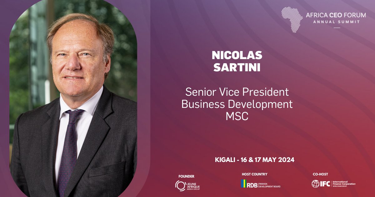 The @africaceoforum is coming up next month, and we're thrilled to announce that Nicolas Sartini, Senior Vice President, Business Development at MSC, will be speaking at the event in Kigali. Nicolas will participate in a panel discussion about how the African Continental Free…