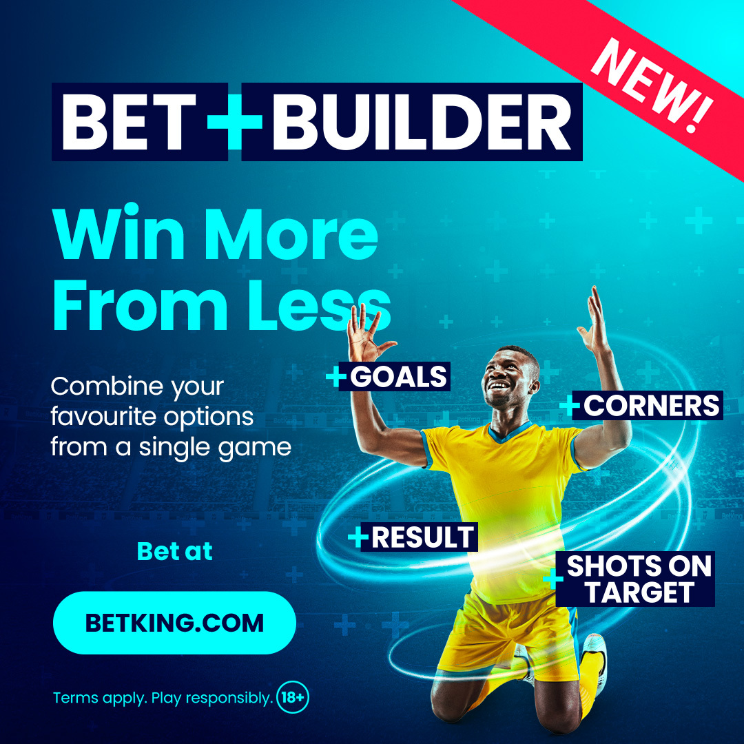 Win more with Bet Builder! Take adavantage of pre-built bet builder markets of results, shots on targets, goals and more to win more at your favorite games. Look out for the Bet Builder icon when you select a game and scroll for all the bet builder markets. Bet now on BetKing.