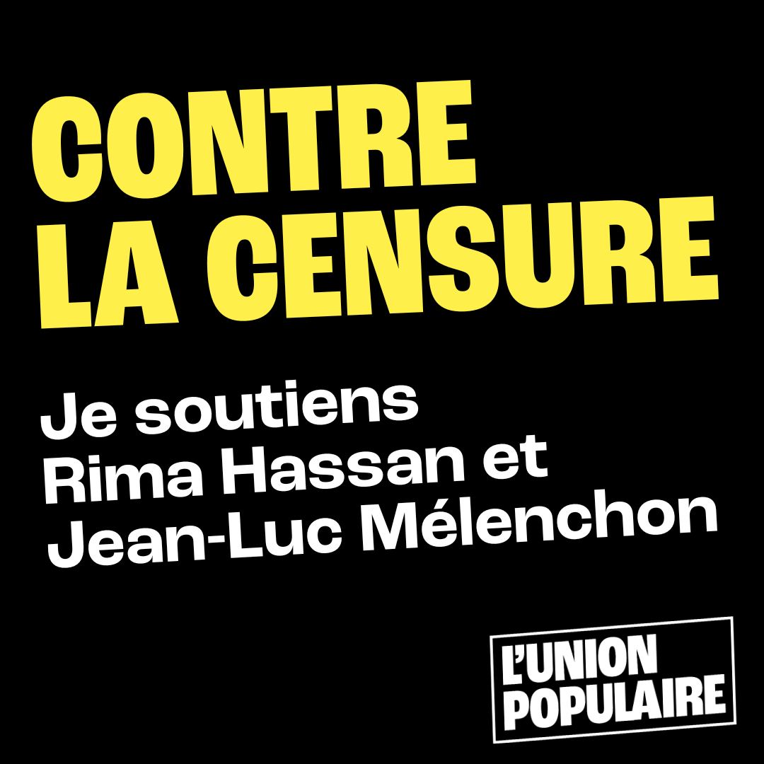 Un soutien indéfectible à @RimaHas et @JLMelenchon face à ce déguisement de Lawfare auquel s'est associé le @partisocialiste. #ContreLaCensure #PlusJamaisPS