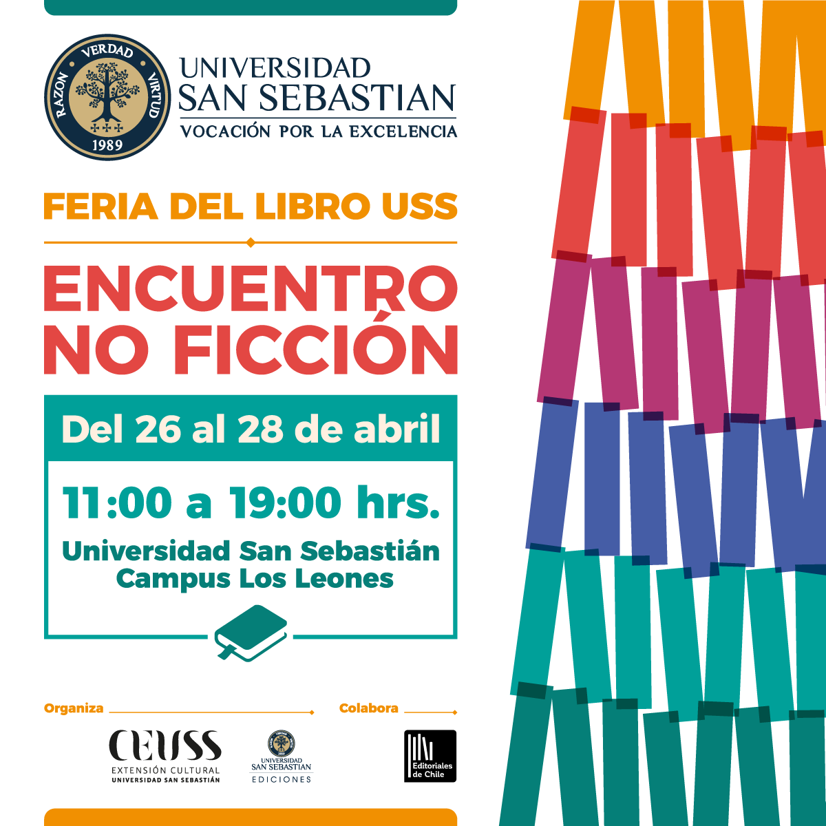 ¡Ya está todo listo para vivir la Feria del Libro #USS! 📚📖 Entre el viernes 26 y domingo 28 de abril, de 11:00 a 19:00 hrs., el Campus Los Leones abrirá sus puertas para dar vida al Primer Encuentro de No Ficción de la #USS 🤩👏🏻 ¡No te lo pierdas! ➡️ tinyurl.com/28dvxht6