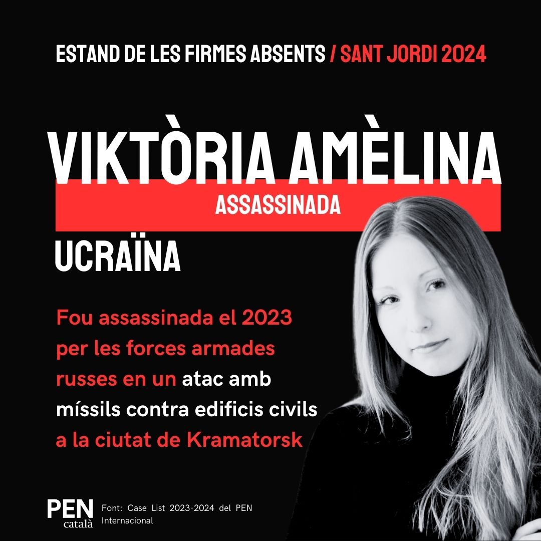 Viktòria Amèlina va ser assassinada el 2023 en un atac de míssils russos a la ciutat de Kramatorsk. #SantJordi2024 Firma tu per ella: pencatala.cat/noticia/estand…