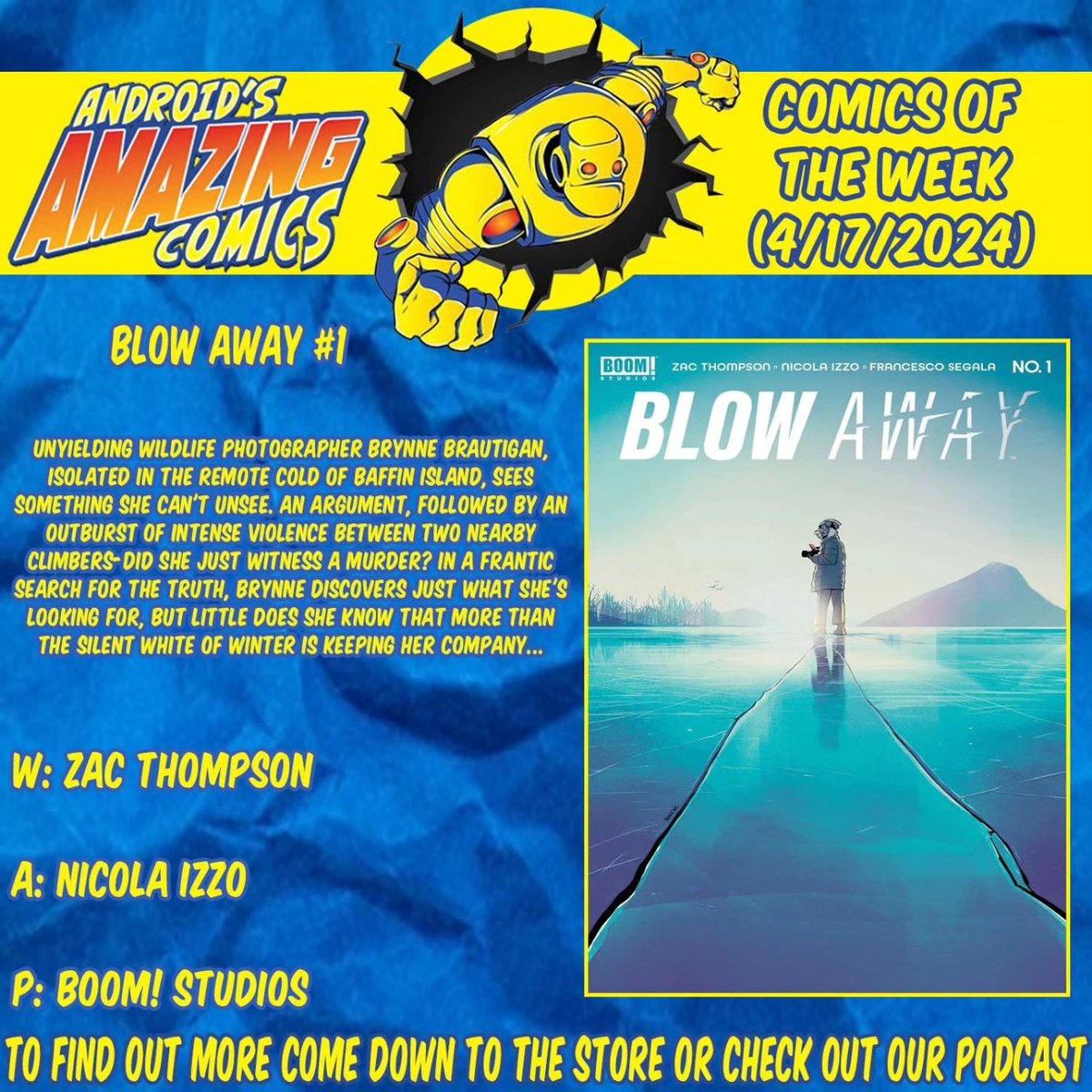 A new week means a new batch of comics! Here are our picks! 

BLOW AWAY
W: Zac Thompson
A: Nicola Izzo
P: @boomstudios

#picksoftheweek #newproduct #newinstock  #comicbooks #comics #NCBD #thriller #boomstudios #blowaway