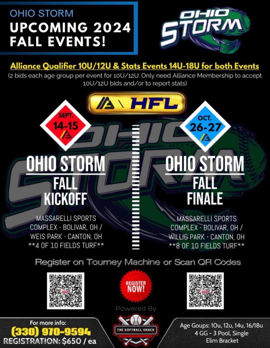 Fall 2024 10-12U AFCS Qualifier- This will be for 2025 AFCS in Westfield, IN. Ohio- 10-12U- 4 Berths Each Age 1. Sept 14-15, 2024 (Bolivar/Canton, OH) 2. Oct 26-27, 2024 (Bolivar/Canton, OH) Excellent facilities. Registrations are now open. @thealliancefp
