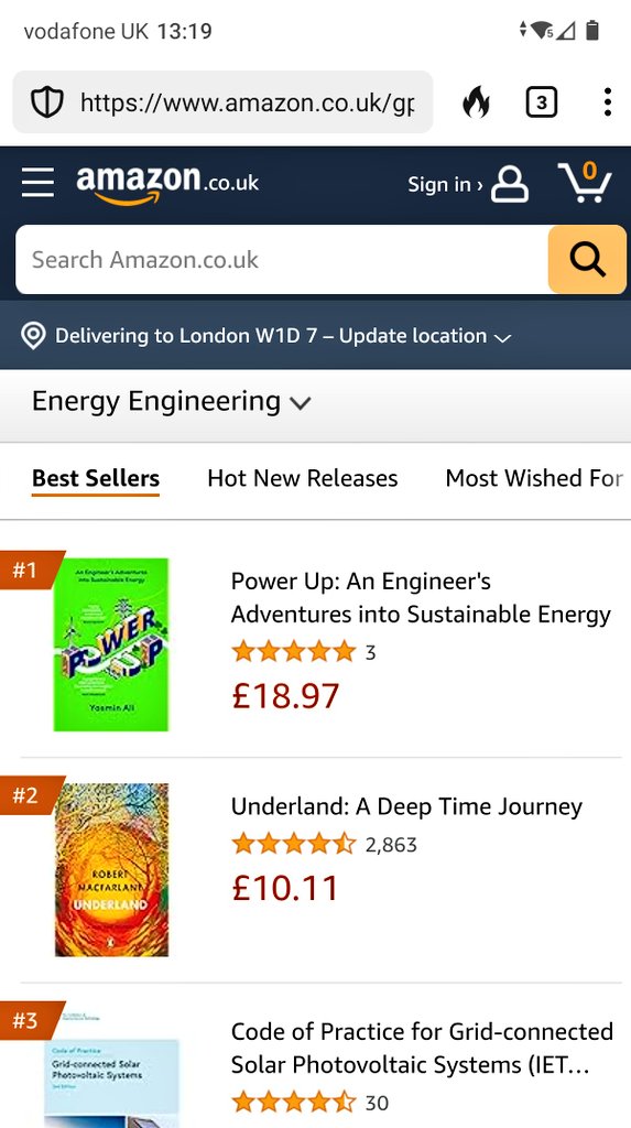 Power Up briefly made it to #1 on Amazon's #Energy #Engineering books chart!! Woo! #energytransition #scicomm #PowerUp