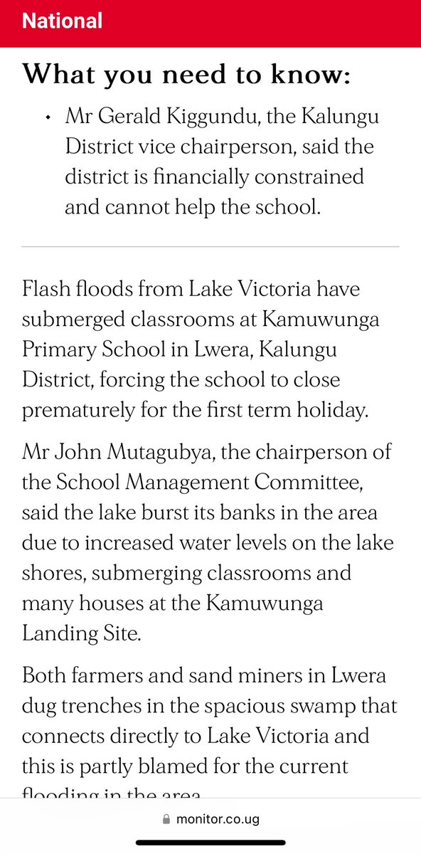 Flash floods are interfering with education as reported by @DailMonitor. monitor.co.ug/uganda/news/na…