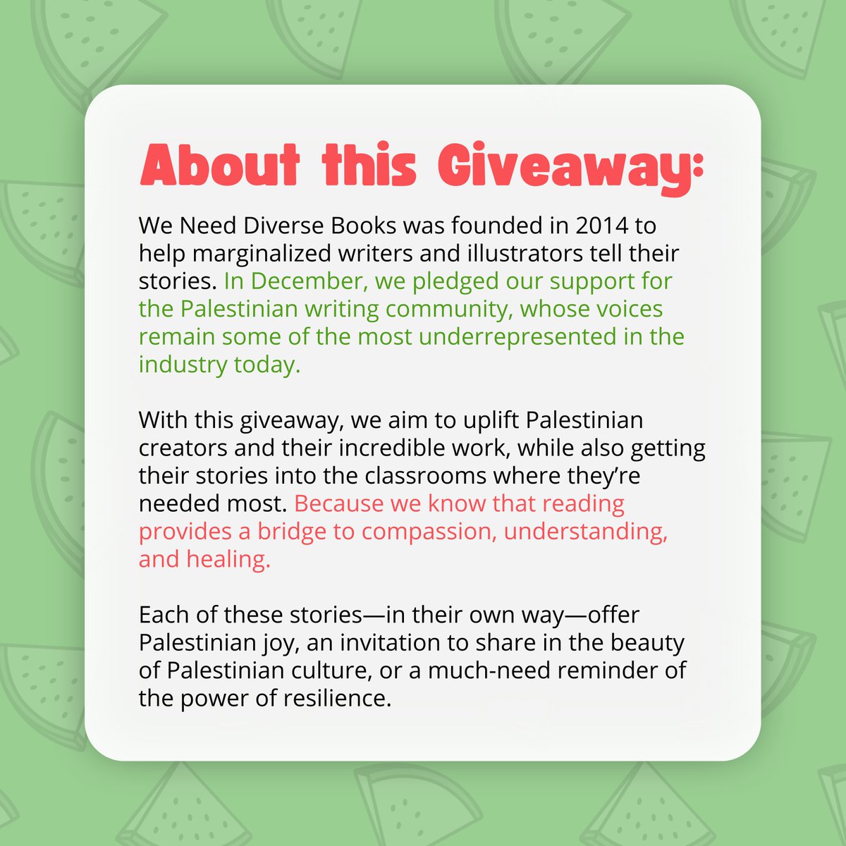 📢 Attention, Educators! We’re offering a chance to win a bundle of books written by Palestinian creatives for your classroom! 📚❤️🖤🤍💚 Thank you to @SJeducate for helping to curate this list! Enter by following the link below (🔗 also in bio!) 🍉 bit.ly/PalestinianBoo…