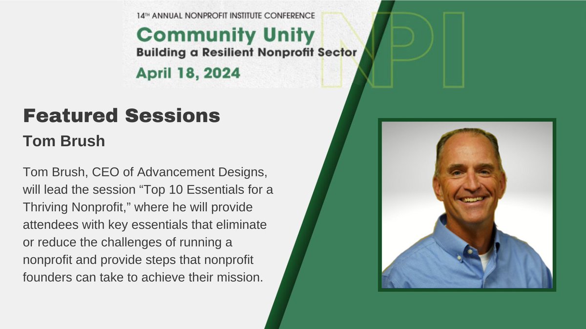 Nonprofit Institute (@nonprofitinscsm) on Twitter photo During our conference, Tom Brush, CEO of Advancement Designs (<a href="/AdvancementAid/">Advancement Designs</a>), will lead a session about the top 10 essentials that nonprofits need to thrive. Learn more about our featured sessions: bit.ly/NPI-conference⦠During our conference, Tom Brush, CEO of Advancement Designs (<a href="/AdvancementAid/">Advancement Designs</a>), will lead a session about the top 10 essentials that nonprofits need to thrive. Learn more about our featured sessions: bit.ly/NPI-conferenceā¦