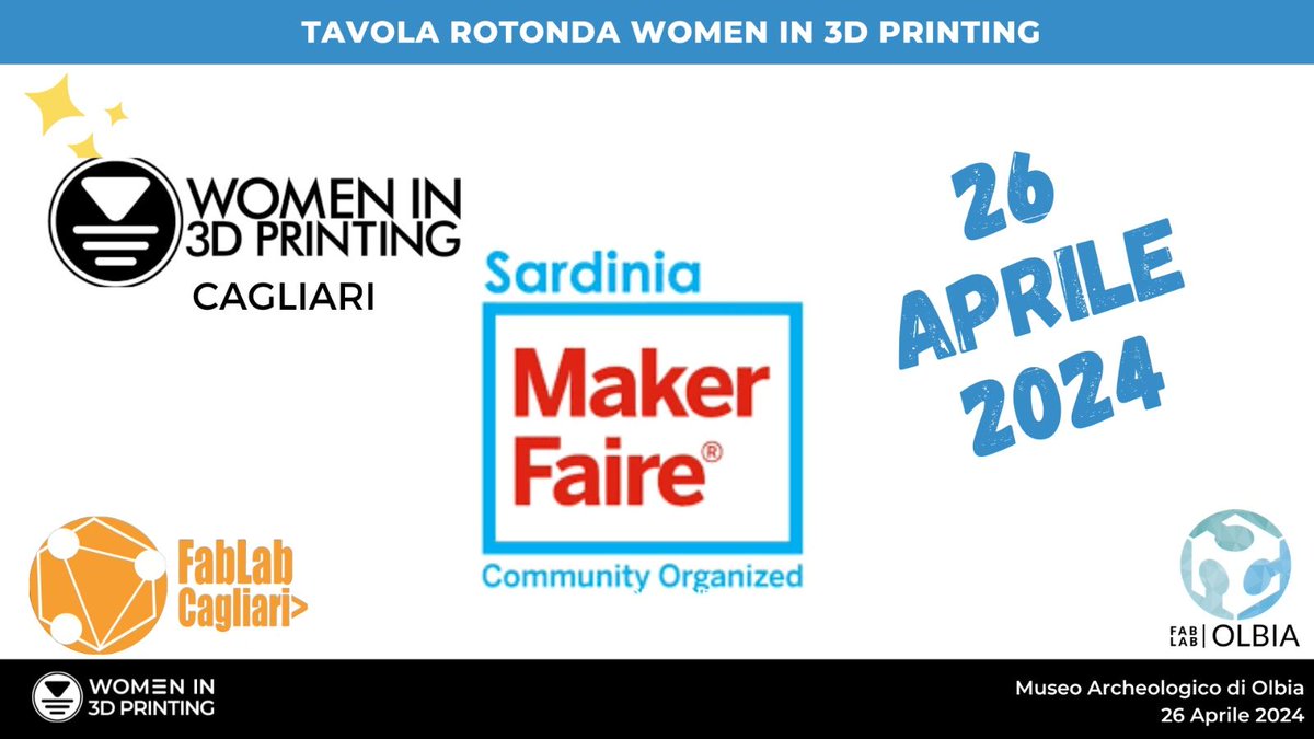 Don't miss the first event of #Wi3DP Cagliari at the @MakerFaire in Olbia (Sardinia)! On Friday 4/26 at 12pm, we'll meet at the roundtable to share ideas on new technologies and passion projects in 3D printing. Free and open to everyone! RSVP: buff.ly/49jOExp