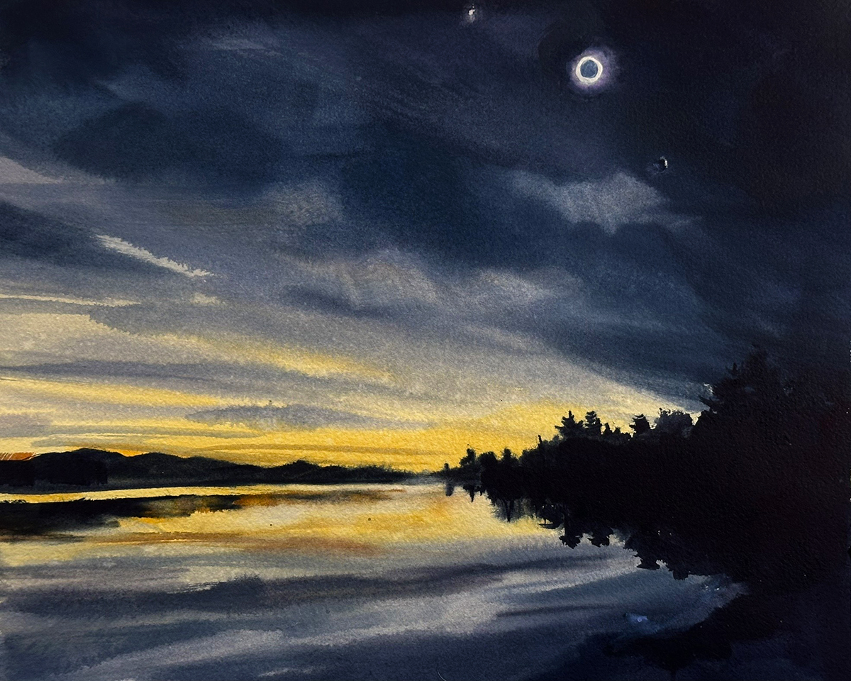 Eclipse over Indian Lake, watercolor, 10'x13' Artist: Sarah Yeoman, Indian Lake, NY. Artwork of the Week ( #ncprartwork ) is supported by Downtown Artist Cellar: downtownartistcellar.com